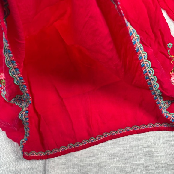 Johnny Was Vanessa M Embroidered Red Tunic Top Floral Rayon Boho Fairy Peasant - Picture 12 of 16